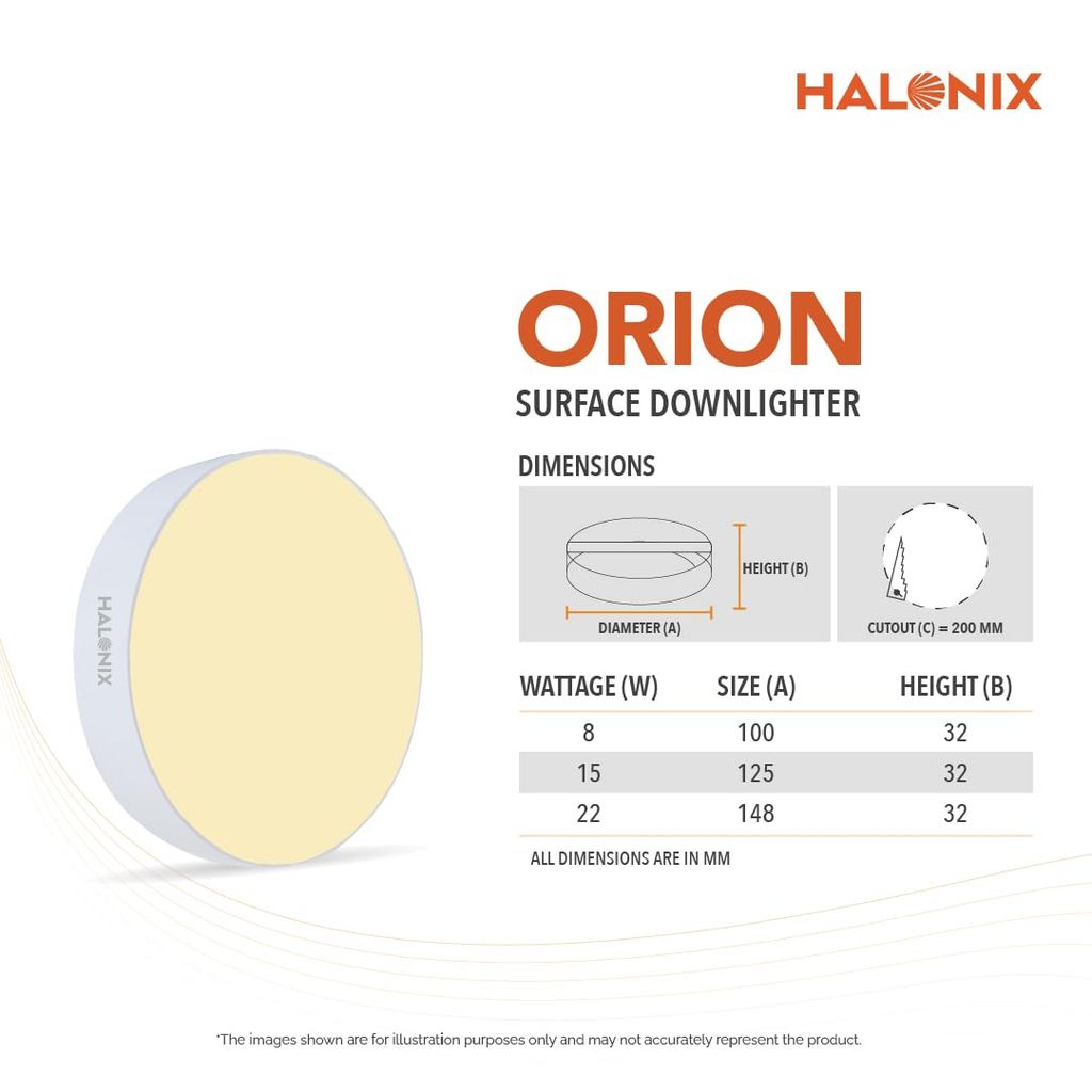 15W Warm White Yellow Orion Round Led Rimless Surface downlighter| Led Ceiling Light for Home, Shop and Office |Pack of 1, Warm White Yellow.