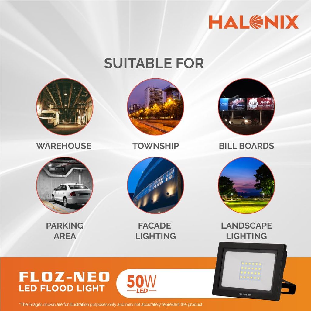 Aluminium 50W Led Outdoor Flood Light Waterproof- Ip66 Led Lights With 120° Wide Beam|Halogen Light,Focus Light For Garage,Parking,Shop-(Cool White)-Pack Of 1|Short Circuit&Surge Protection.
