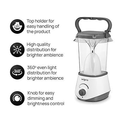 Solaris 10W Rechargeable Emergency Led Lantern| 360 Degree Ambient Light| 3000 Mah Lithium Battery, Pack of 1, White