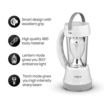 Cyrus Multi-Functional Rechargeable LED Torch with Emergency Lantern| 360 Degree Ambient Light| 1500 mAH Li-Ion Battery | White, Pack 1.