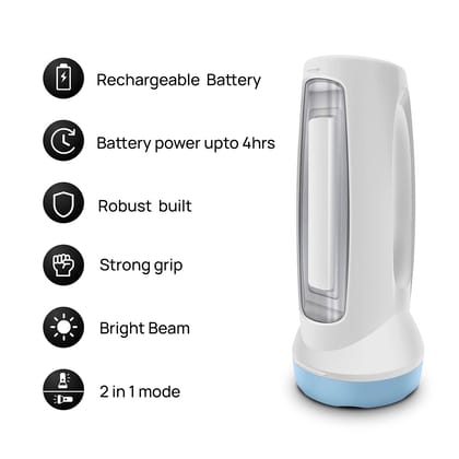 Crystal Multi Functional Emergency LED Torch Cum Lantern|Emergency Light with Ergonomic Design |Li Ion battery (White), Pack of 1