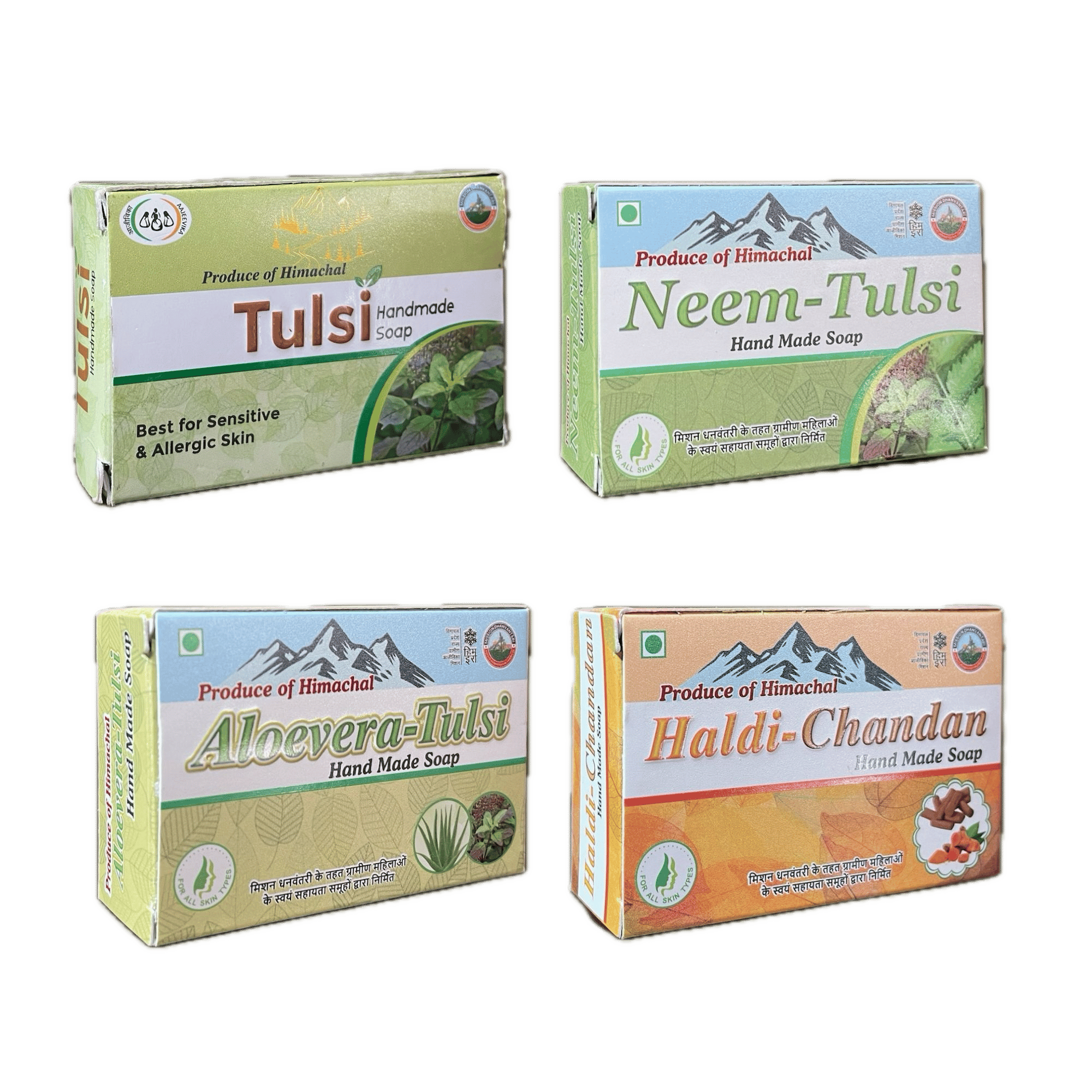 The Bamboo Connection | Natural Handmade Soaps | Aloevera Tulsi | Haldi Chandan | Neem Tulsi | Tulsi | 100% natural soaps | Pack of 4