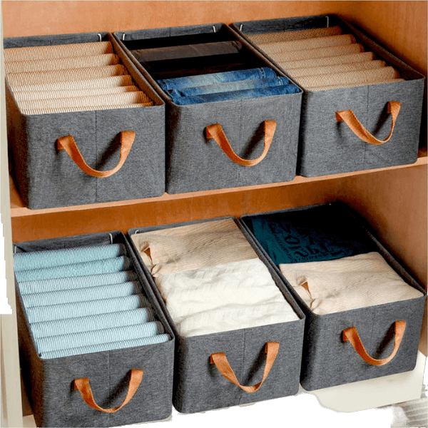 FOLDABLE STORAGE BOX WITH LID AND HANDLES, COTTON AND LINEN STORAGE BINS AND BASKETS ORGANIZER FOR NURSERY, CLOSET, BEDROOM, HOME (45 Cm)