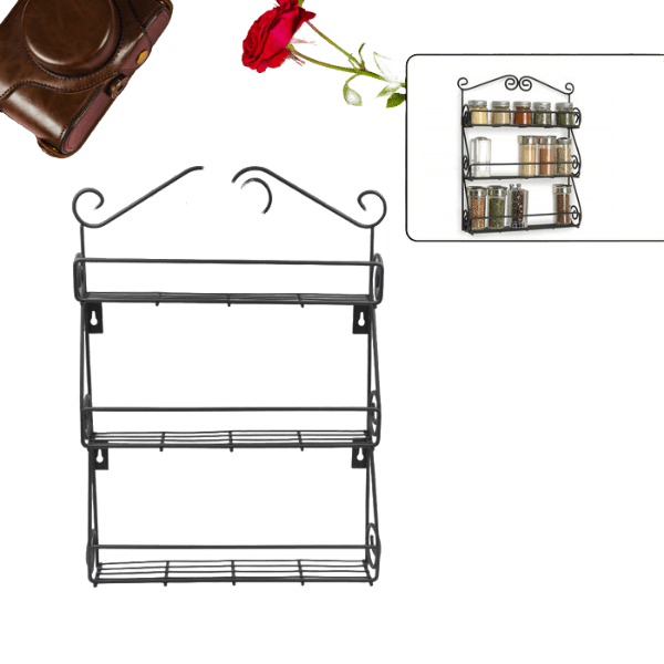 Big Wall Mounted Iron Wall Shelf with 3 Storage Racks for Kitchen, Pantry, Cabinet, Counter top or Free Standing, Rack Holder for Kitchen