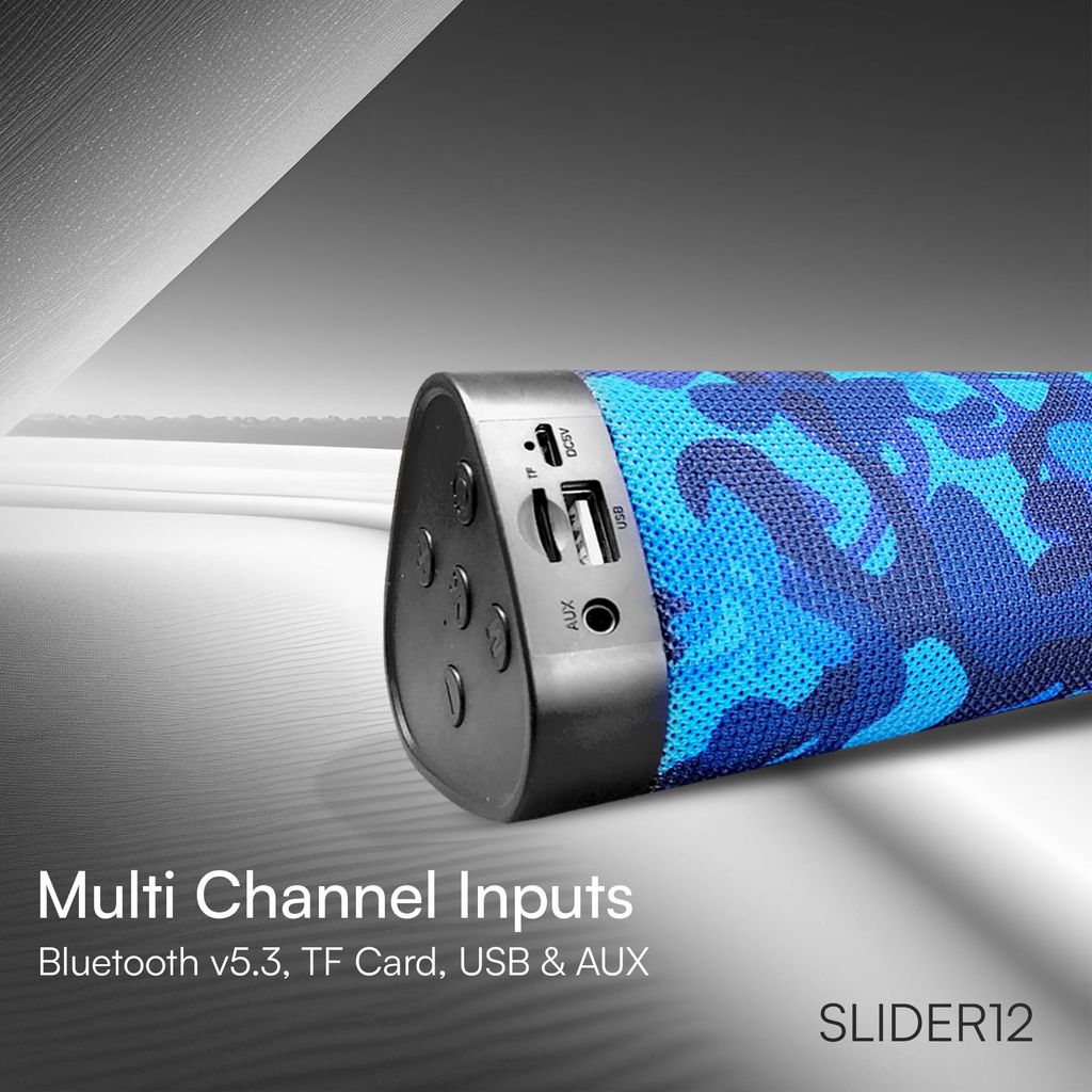 HAPIPOLA SLIDER12 BLUETOOTH SPEAKER Immersive Audio | Good Bass | Light Weight 6 hours Playback | Playback Controls True Wireless Stereo | AUX, USB, TF Card 5.0 Bluetooth | Upto 10m Range