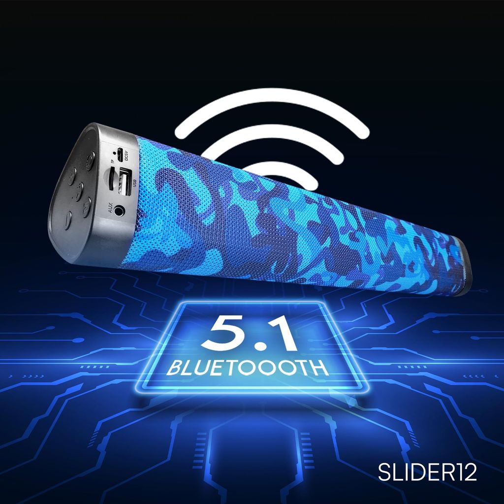 HAPIPOLA SLIDER12 BLUETOOTH SPEAKER Immersive Audio | Good Bass | Light Weight 6 hours Playback | Playback Controls True Wireless Stereo | AUX, USB, TF Card 5.0 Bluetooth | Upto 10m Range