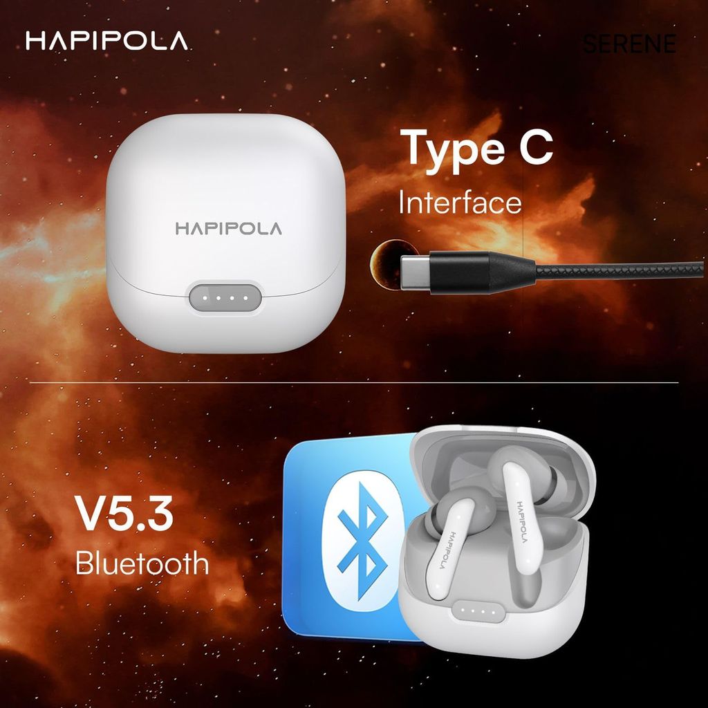 HAPIPOLA SERENE (ANC) in Ear Wireless ANC Earbuds (TWS), Massive 40Hrs Playtime with Speed Charge, Customizable Bass