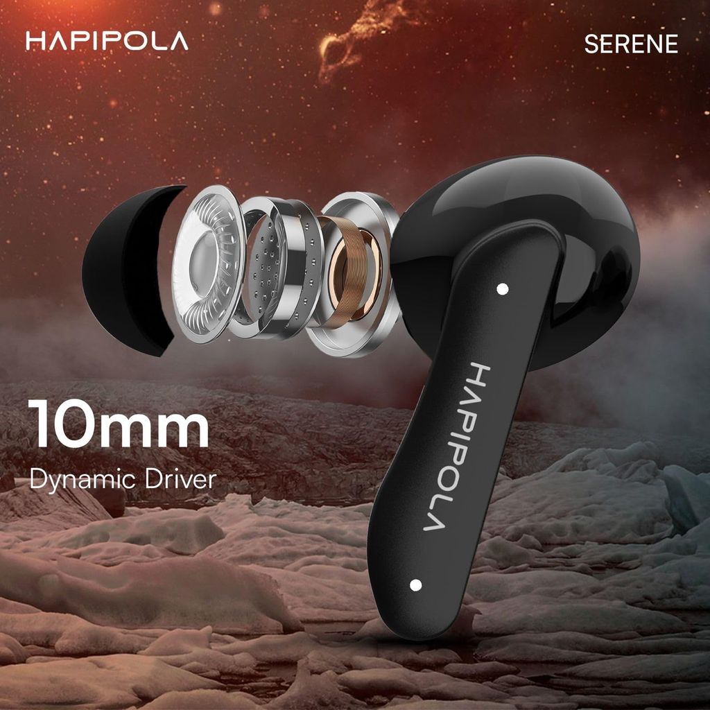 HAPIPOLA SERENE (ANC) in Ear Wireless ANC Earbuds (TWS), Massive 40Hrs Playtime with Speed Charge, Customizable Bass