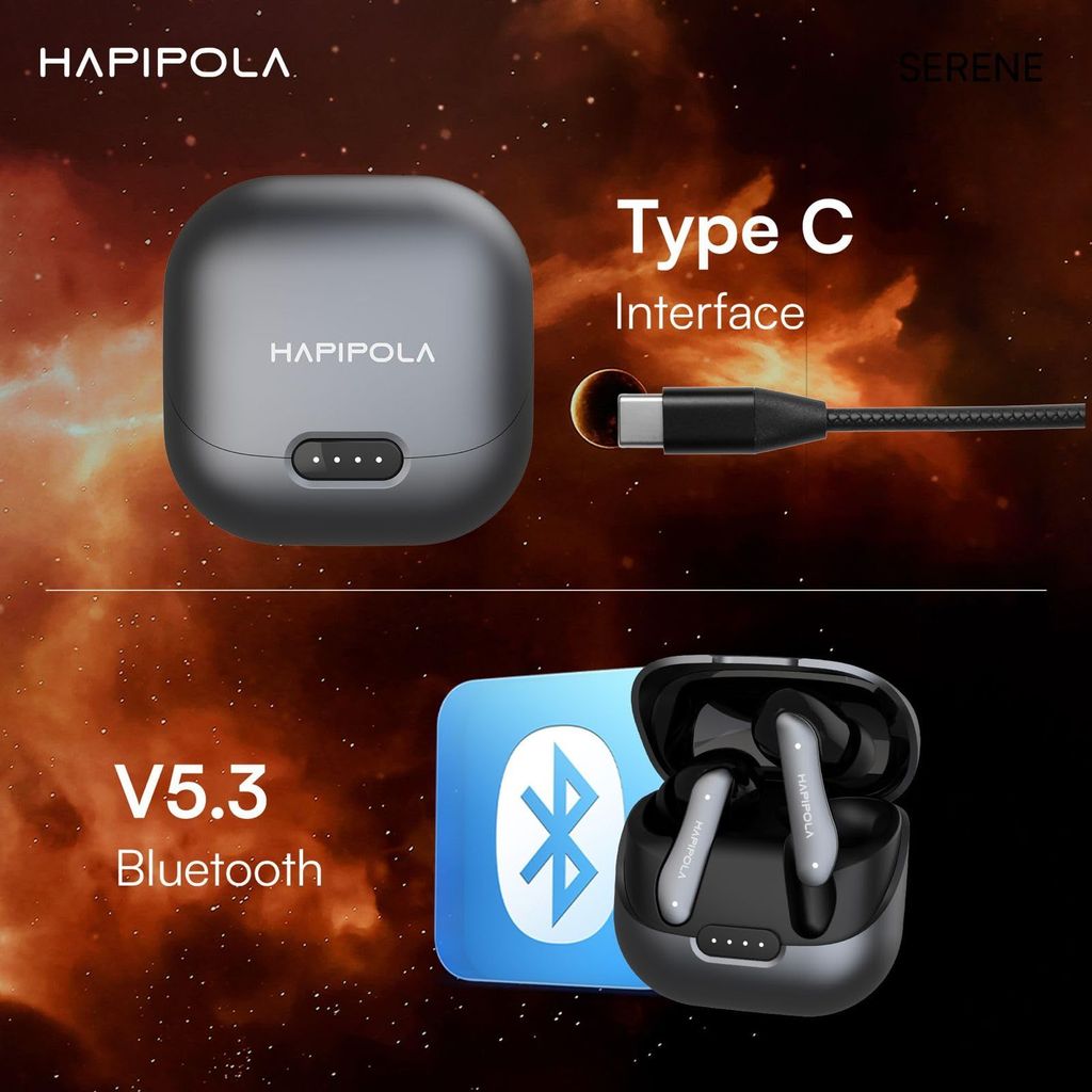 HAPIPOLA SERENE (ANC) in Ear Wireless ANC Earbuds (TWS), Massive 40Hrs Playtime with Speed Charge, Customizable Bass