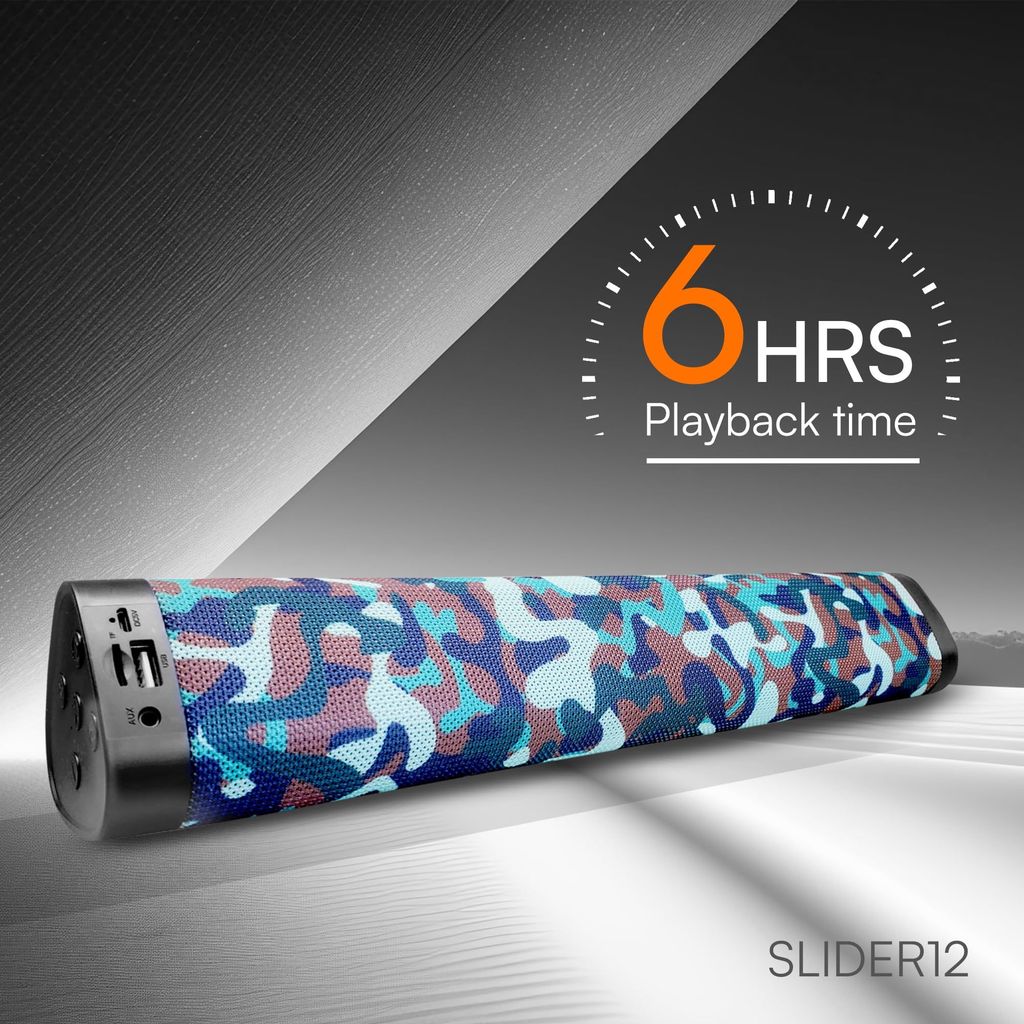 HAPIPOLA SLIDER12 BLUETOOTH SPEAKER Immersive Audio | Good Bass | Light Weight 6 hours Playback | Playback Controls True Wireless Stereo | AUX, USB, TF Card 5.0 Bluetooth | Upto 10m Range