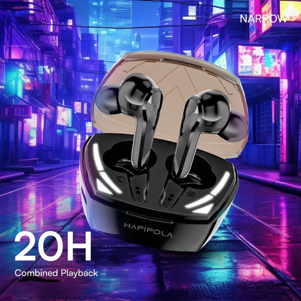HAPIPOLA Narrow Immersive Audio | Bluetooth v5.2 10mm Driver | 100 Hours Stand-by | White Light 23 Hours Combined Playback | Touch Control Type C Interface | Good Bass