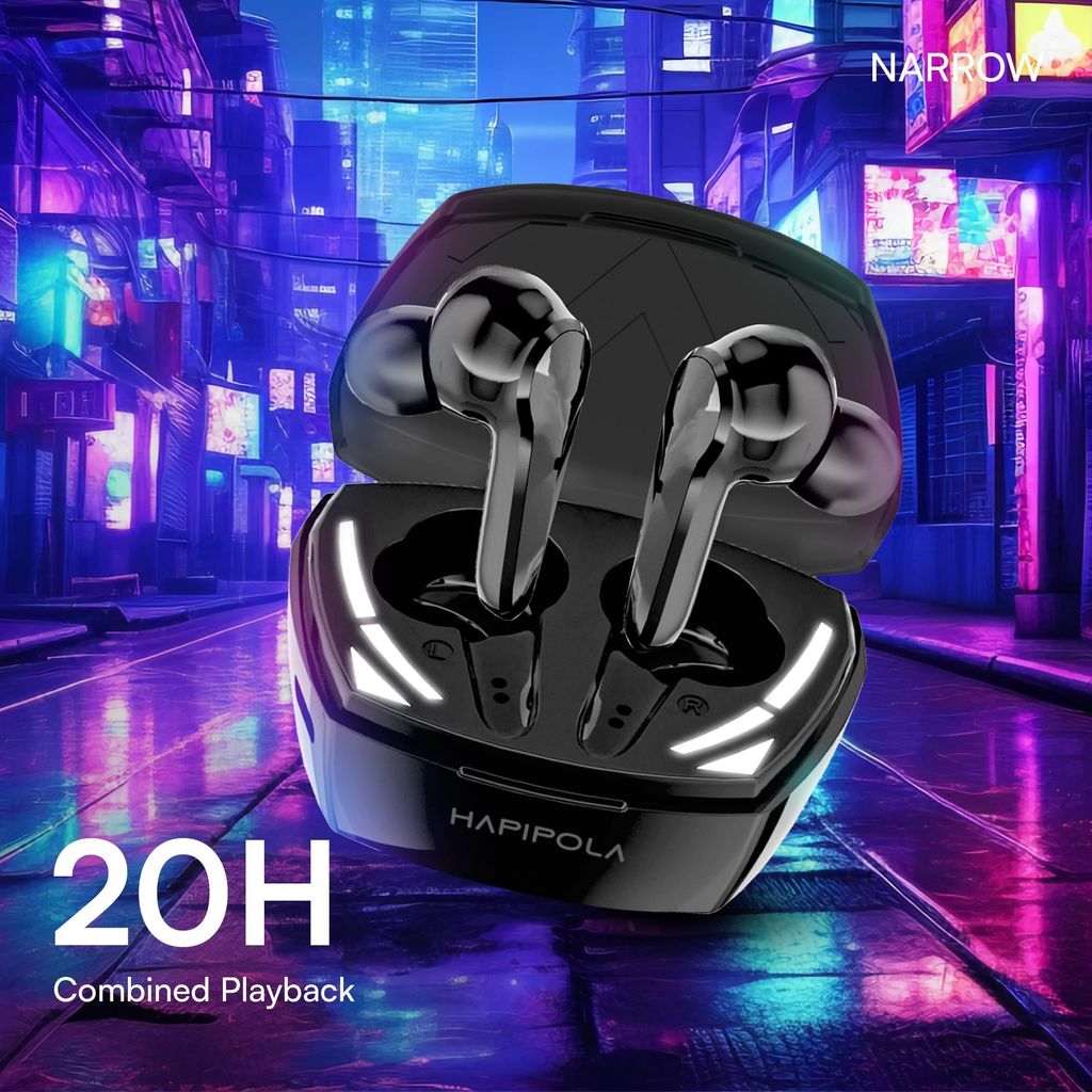 HAPIPOLA Narrow Immersive Audio | Bluetooth v5.2 10mm Driver | 100 Hours Stand-by | White Light 23 Hours Combined Playback | Touch Control Type C Interface | Good Bass