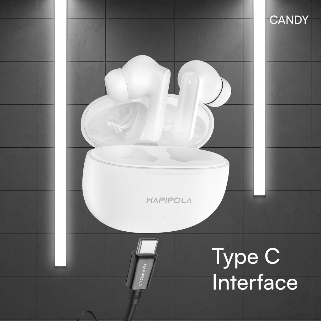 HAPIPOLA TWS Candy Immersive Audio | Ai-ENC | Bluetooth v5.2 13mm Driver | 100 Hours Stand-by 23 Hours Combined Playback | Touch Control Type C Interface | Good Bass