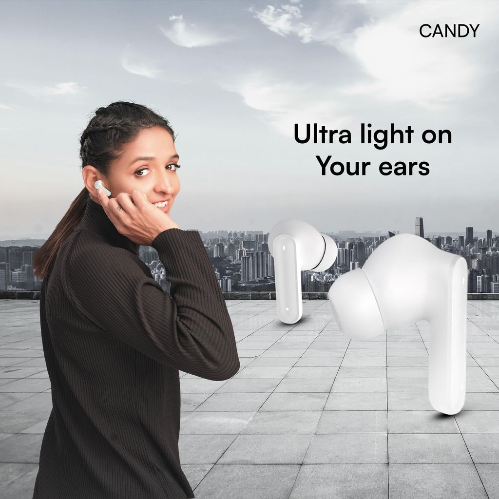 HAPIPOLA TWS Candy Immersive Audio | Ai-ENC | Bluetooth v5.2 13mm Driver | 100 Hours Stand-by 23 Hours Combined Playback | Touch Control Type C Interface | Good Bass