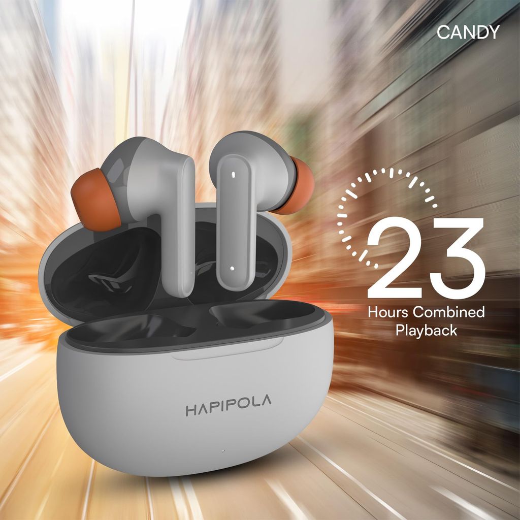 HAPIPOLA TWS Candy Immersive Audio | Ai-ENC | Bluetooth v5.2 13mm Driver | 100 Hours Stand-by 23 Hours Combined Playback | Touch Control Type C Interface | Good Bass