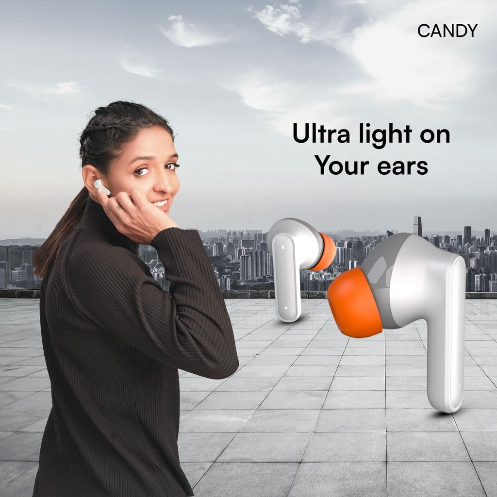 HAPIPOLA TWS Candy Immersive Audio | Ai-ENC | Bluetooth v5.2 13mm Driver | 100 Hours Stand-by 23 Hours Combined Playback | Touch Control Type C Interface | Good Bass