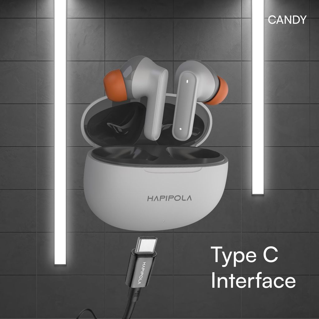 HAPIPOLA TWS Candy Immersive Audio | Ai-ENC | Bluetooth v5.2 13mm Driver | 100 Hours Stand-by 23 Hours Combined Playback | Touch Control Type C Interface | Good Bass