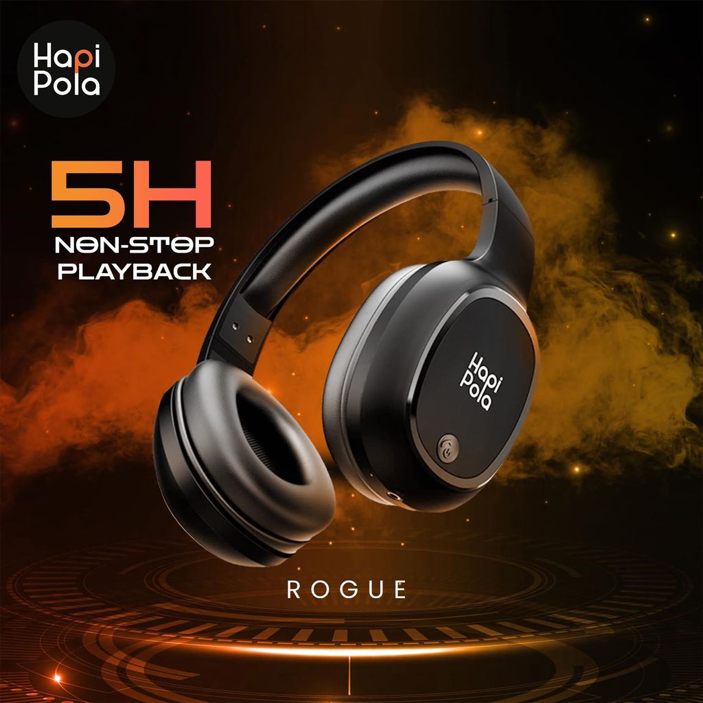 HAPIPOLA Wireless Earphone Rogue | Immersive Audio | Thumping Bass | Light Weight 46 Hours Stand-by | 5 Hours Playback 10mm Drivers | Soft Premium Cushion Connect AUX Wire | Bluetooth v5.0