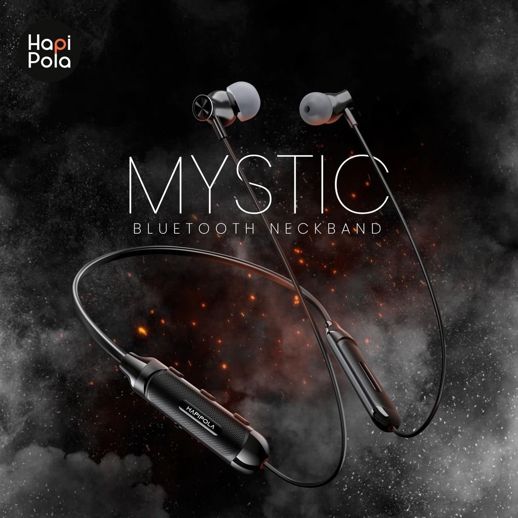 HAPIPOLA Wireless Earphone Mystic | Bluetooth | 18 HRS Playback | 250 HRS Stand-by in Line Mic | Volume Control | BT 5.0 Micro USB Charging | Dual Pairing