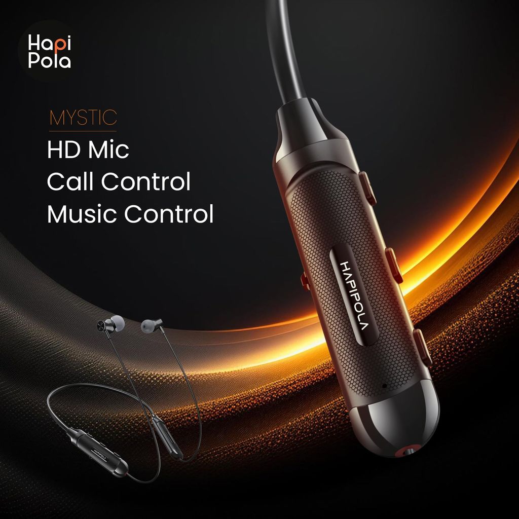 HAPIPOLA Wireless Earphone Mystic | Bluetooth | 18 HRS Playback | 250 HRS Stand-by in Line Mic | Volume Control | BT 5.0 Micro USB Charging | Dual Pairing