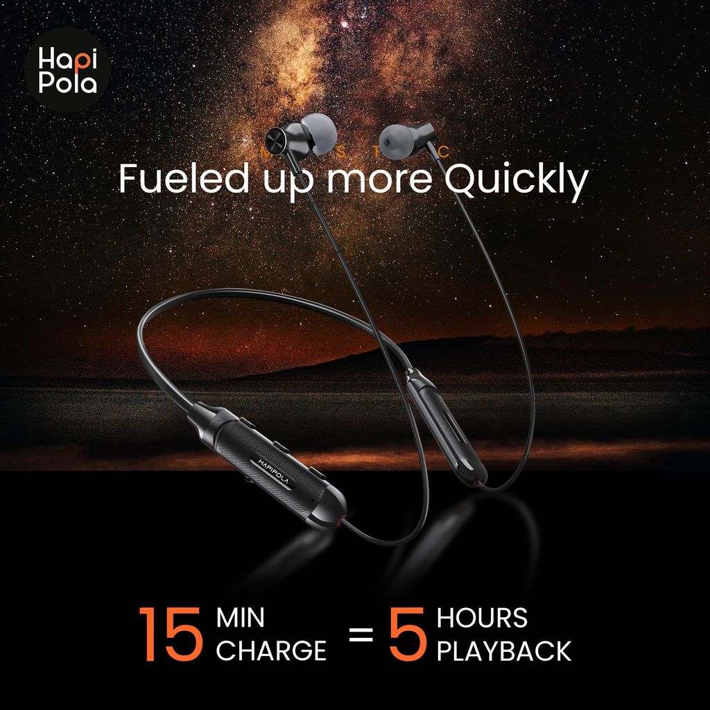 HAPIPOLA Wireless Earphone Mystic | Bluetooth | 18 HRS Playback | 250 HRS Stand-by in Line Mic | Volume Control | BT 5.0 Micro USB Charging | Dual Pairing