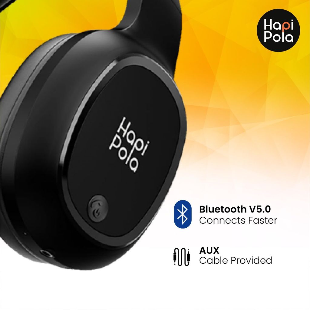 HAPIPOLA Wireless Earphone Rogue | Immersive Audio | Thumping Bass | Light Weight 46 Hours Stand-by | 5 Hours Playback 10mm Drivers | Soft Premium Cushion Connect AUX Wire | Bluetooth v5.0
