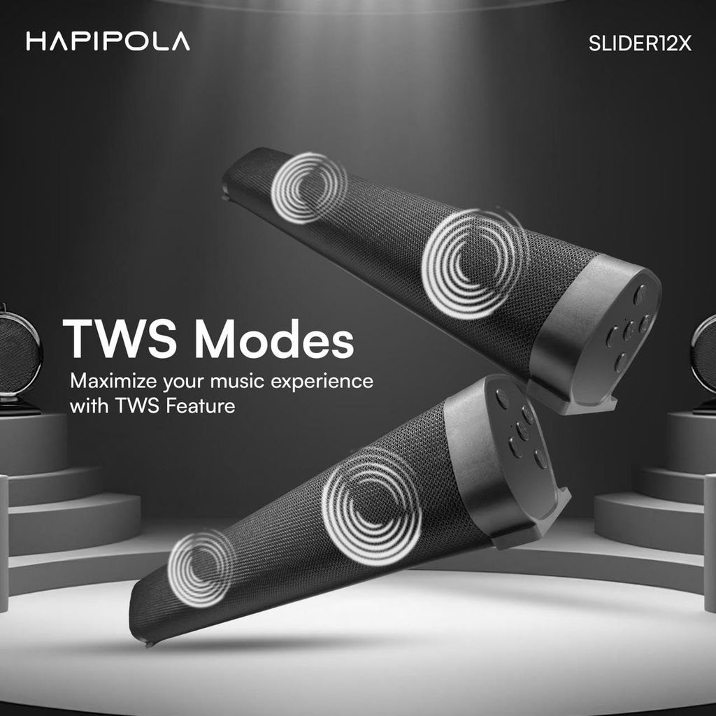HAPIPOLA SLIDER 12X Bluetooth Speaker Immersive Audio Good Bass | Light Weight 8 Hours Playback | Playback Controls 5.3 Bluetooth | FM Radio | AUX, USB, TF Card True Wireless