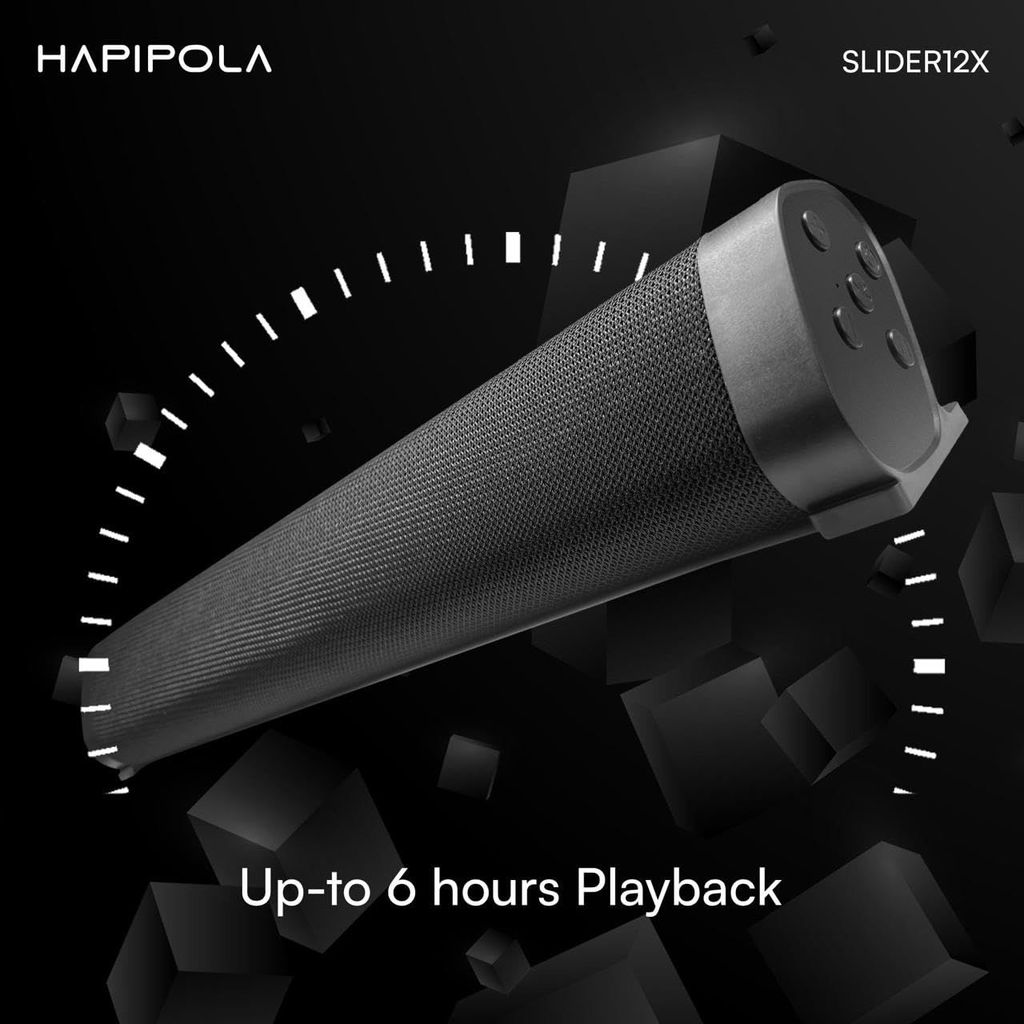 HAPIPOLA SLIDER 12X Bluetooth Speaker Immersive Audio Good Bass | Light Weight 8 Hours Playback | Playback Controls 5.3 Bluetooth | FM Radio | AUX, USB, TF Card True Wireless