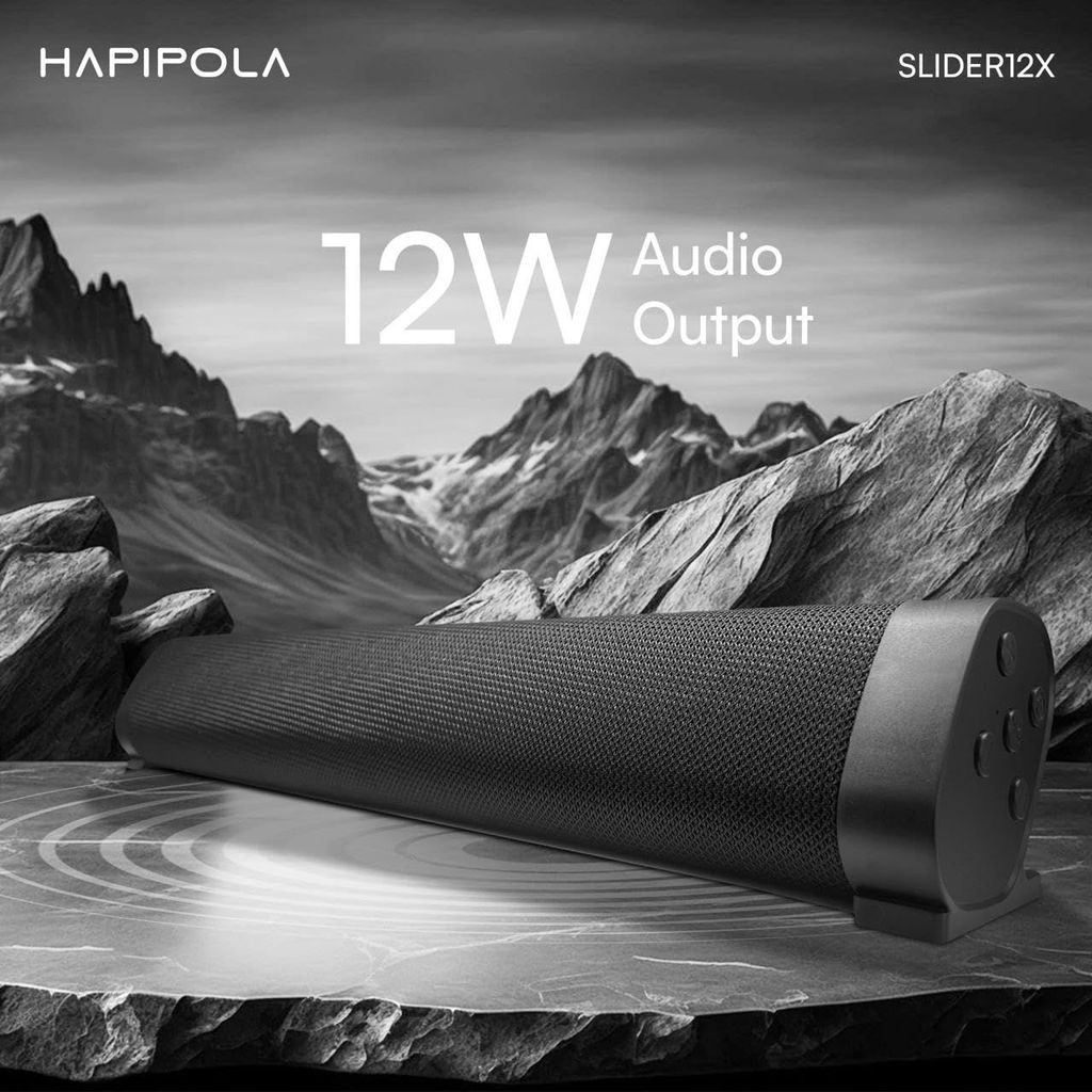 HAPIPOLA SLIDER 12X Bluetooth Speaker Immersive Audio Good Bass | Light Weight 8 Hours Playback | Playback Controls 5.3 Bluetooth | FM Radio | AUX, USB, TF Card True Wireless