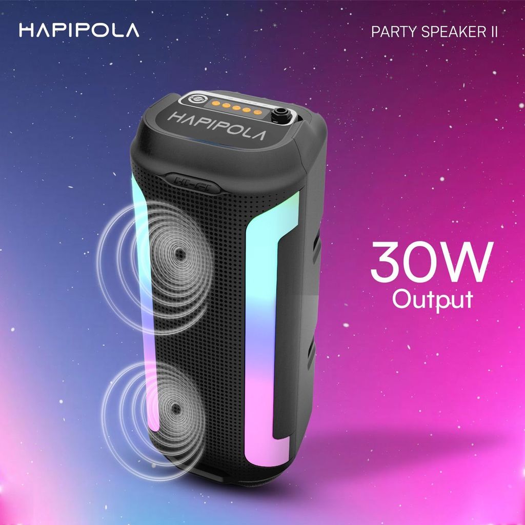 HAPIPOLA Party Speaker II 30W Multi-Media Bluetooth Party Speaker with Wired Mic for Karaoke Portable Bluetooth Speaker, RGB LED Light, Wireless Music