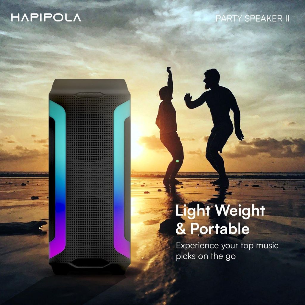 HAPIPOLA Party Speaker II 30W Multi-Media Bluetooth Party Speaker with Wired Mic for Karaoke Portable Bluetooth Speaker, RGB LED Light, Wireless Music