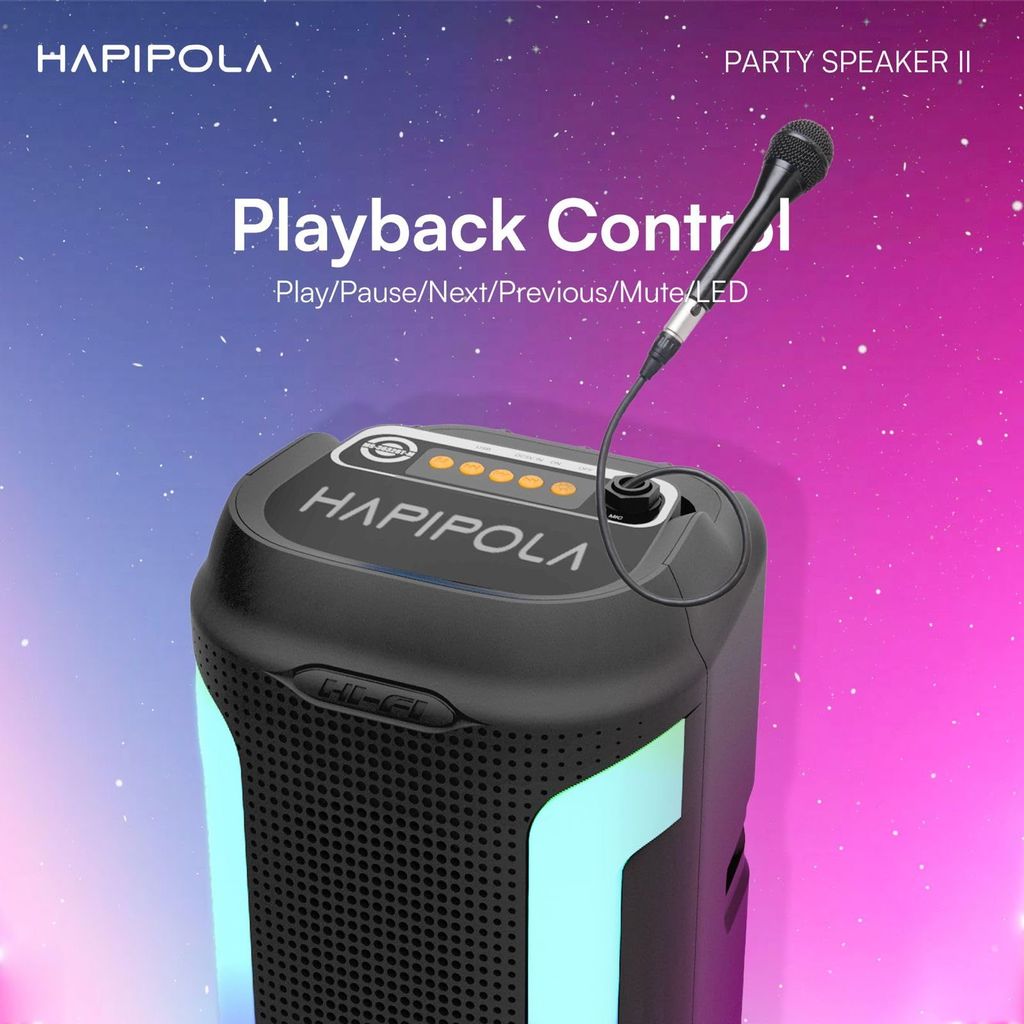 HAPIPOLA Party Speaker II 30W Multi-Media Bluetooth Party Speaker with Wired Mic for Karaoke Portable Bluetooth Speaker, RGB LED Light, Wireless Music