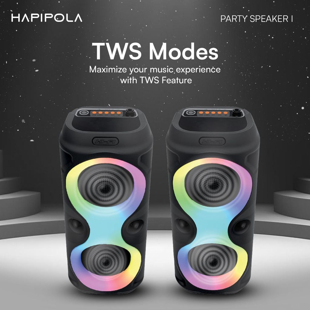 HAPIPOLA Party Speaker I 30W Multi-Media Bluetooth Party Speaker with Wired Mic for Karaoke Portable Bluetooth Speaker, RGB LED Light, Wireless Music