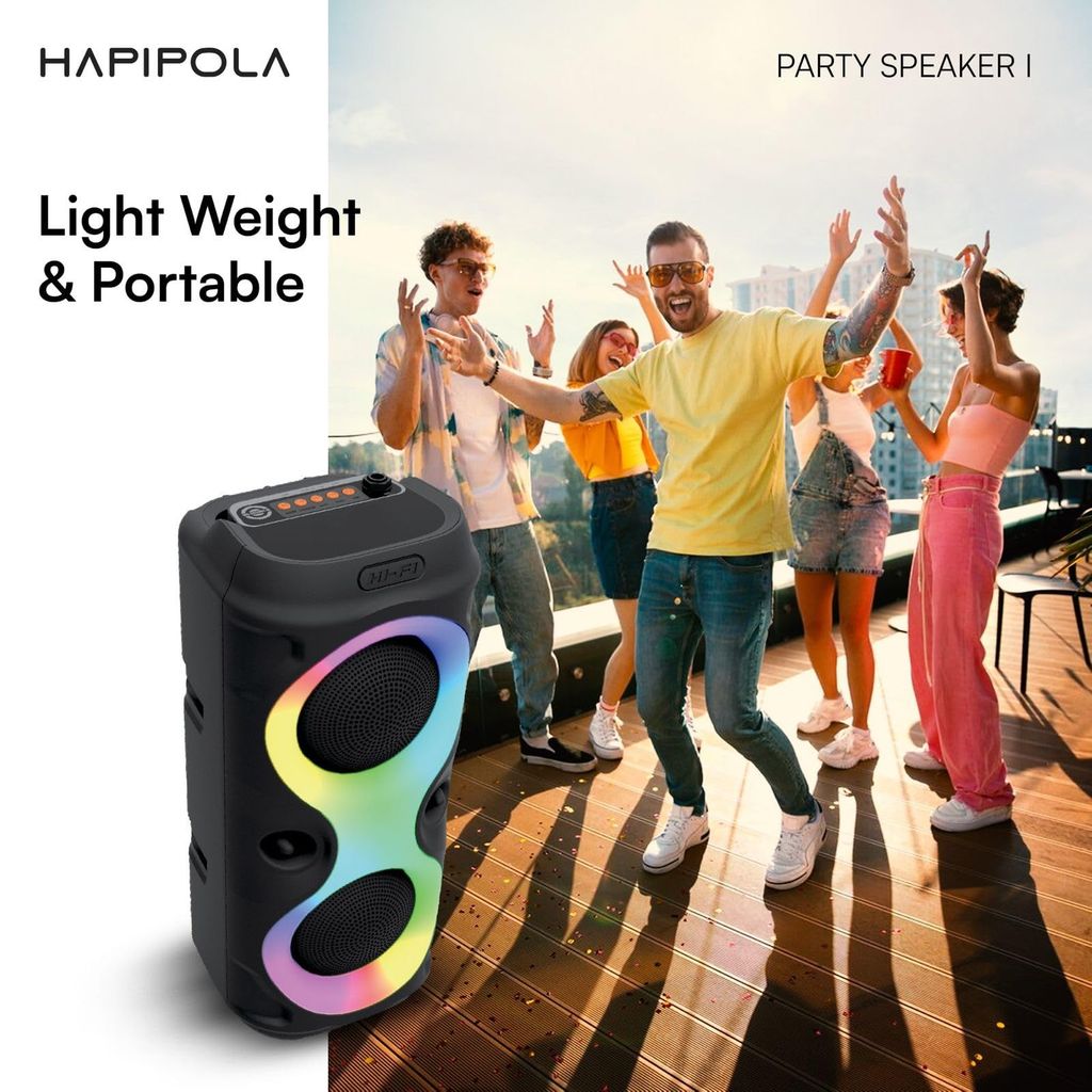 HAPIPOLA Party Speaker I 30W Multi-Media Bluetooth Party Speaker with Wired Mic for Karaoke Portable Bluetooth Speaker, RGB LED Light, Wireless Music