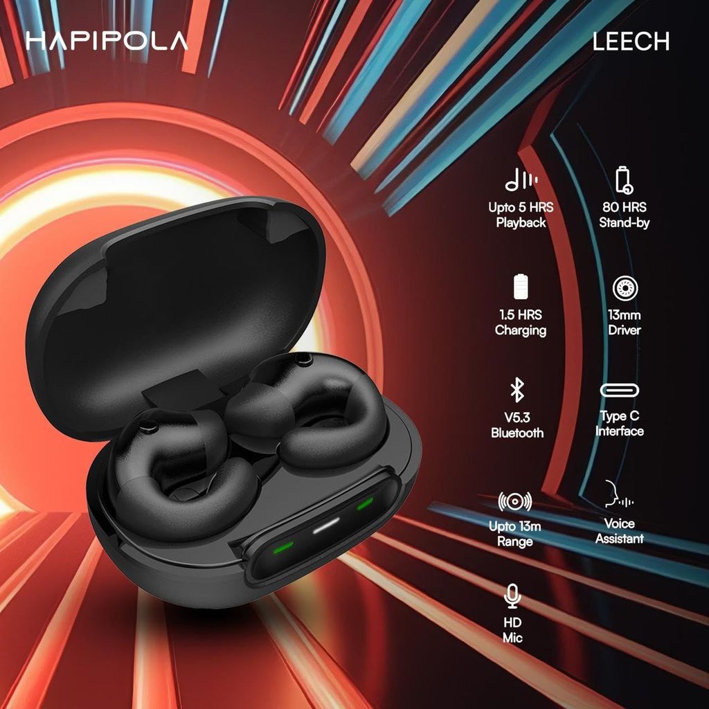 HAPIPOLA Leech Ear Buds Clip On Earbuds Open Ear Headphones Bone Conduction Earbuds OWS