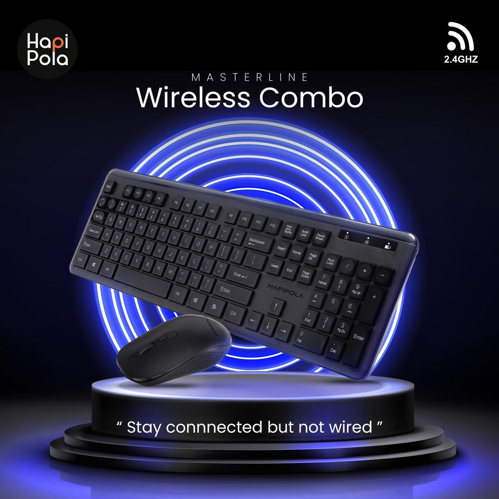 HAPIPOLA Combo 1 MASTERLINE Wireless CHICKLET Keyboard and Mouse Set | 2.4 Ghz Plug-and-Play Simplicity Slim Keystrokes Full Size Silent Mouse and Keyboard