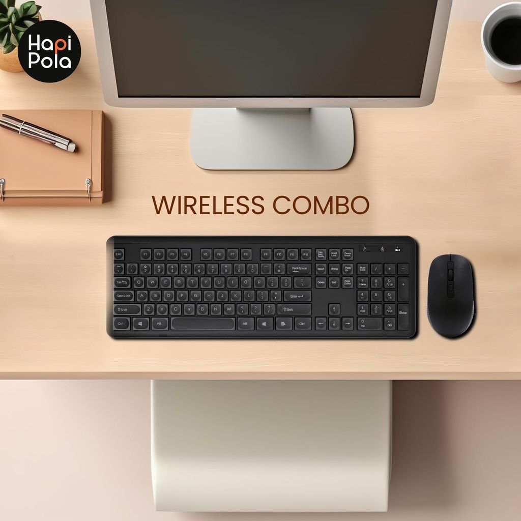 HAPIPOLA Combo 1 MASTERLINE Wireless CHICKLET Keyboard and Mouse Set | 2.4 Ghz Plug-and-Play Simplicity Slim Keystrokes Full Size Silent Mouse and Keyboard