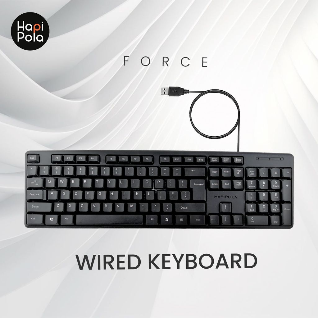 HAPIPOLA Keyboard Force Wired Multimedia Keyboard | Wired USB Supportive Keypad Slim Keystrokes Durable Design Length Cord