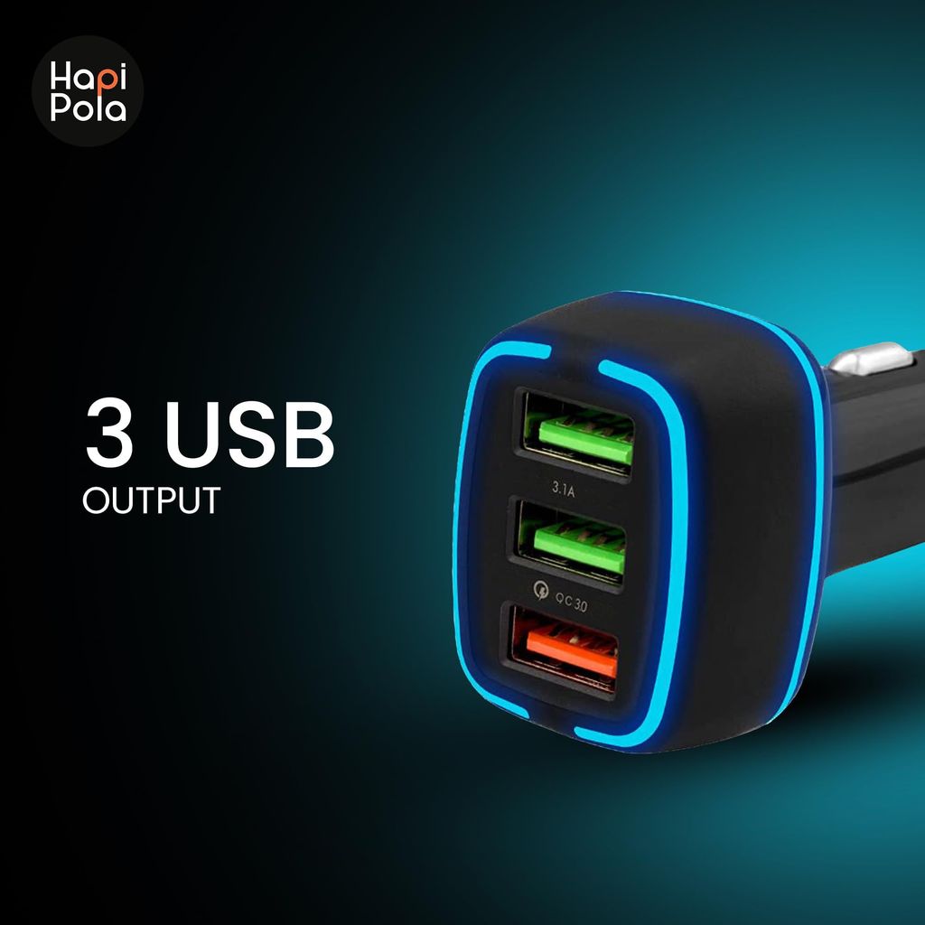 HAPIPOLA Trio 30W Fast Car Charger with Dual Output, Quick Charge 2USB Port, Wide Compatibility for Smart Phones