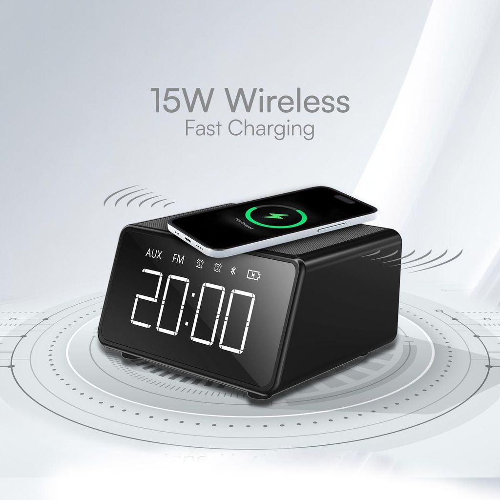 HAPIPOLA BLUETOOTH SPEAKER WING | Immersive Audio | Good Bass | Light Weight 4 hours Playback | Digital Clock 15W Wireless Charging | Set Alarm FM Radio | 5.0 Bluetooth