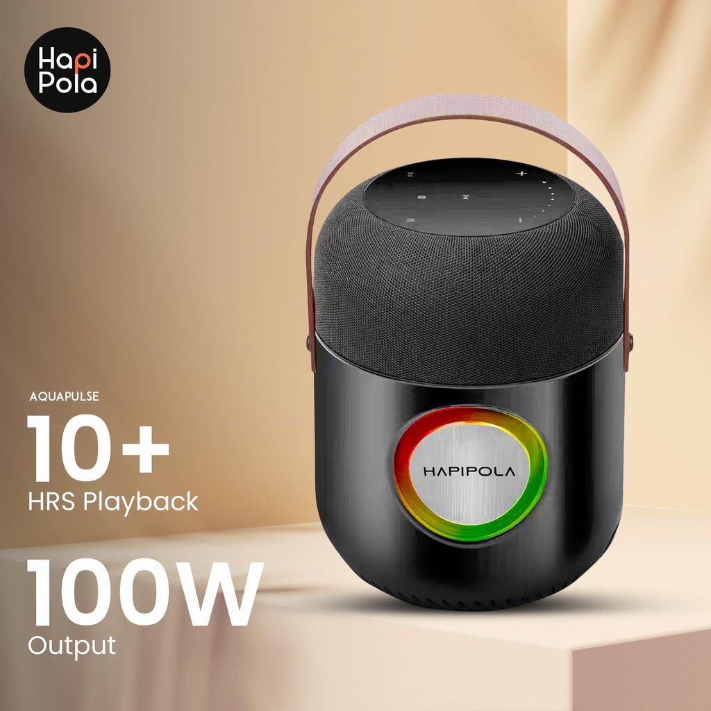 HAPIPOLA BLUETOOTH SPEAKER AQUA PULSE | Immersive Audio 100W Speaker | Good Bass | Light Weight 10+ hours Playback | USB Input | Touch Control | Built-in microphone Hands-free calls | RGB lights