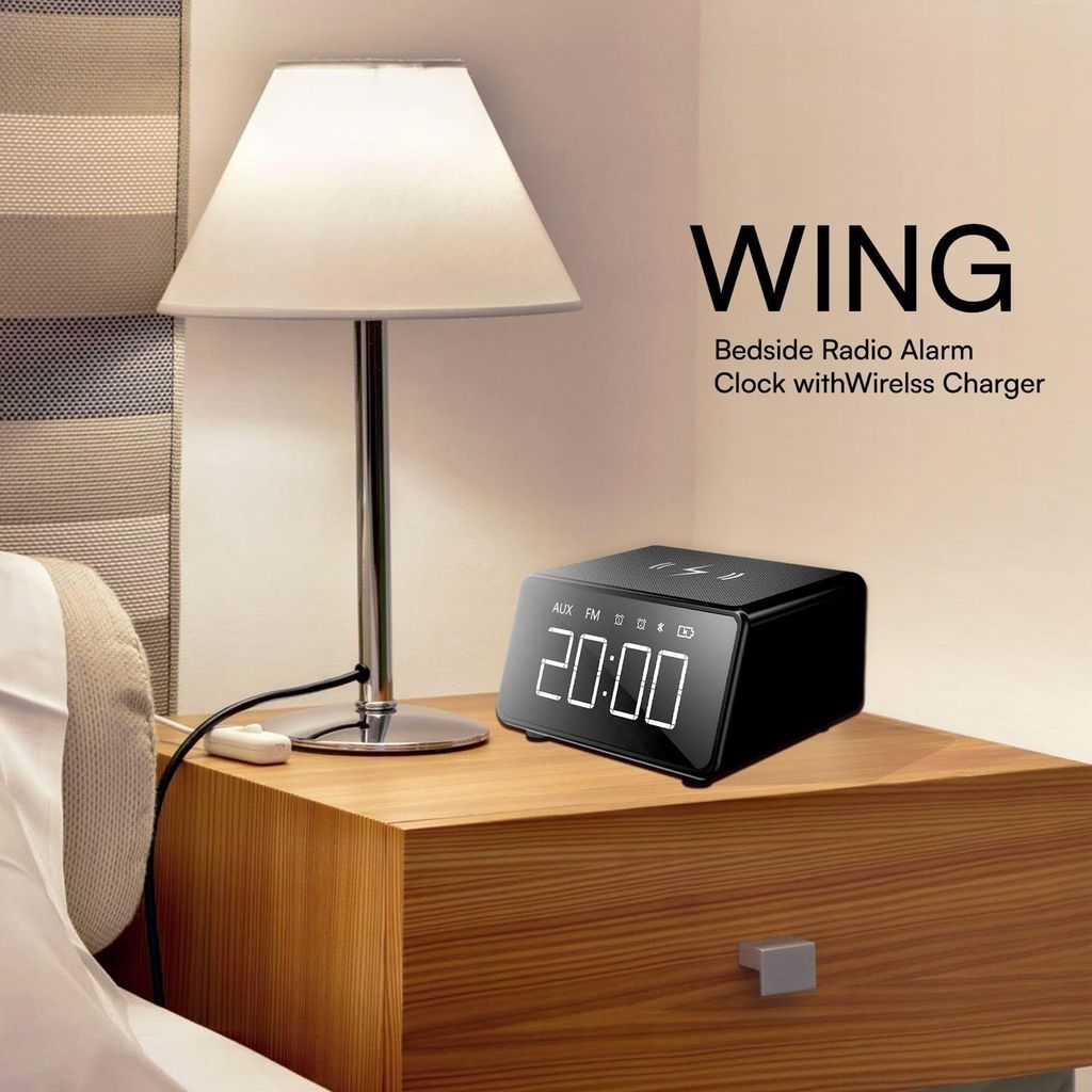 HAPIPOLA BLUETOOTH SPEAKER WING | Immersive Audio | Good Bass | Light Weight 4 hours Playback | Digital Clock 15W Wireless Charging | Set Alarm FM Radio | 5.0 Bluetooth