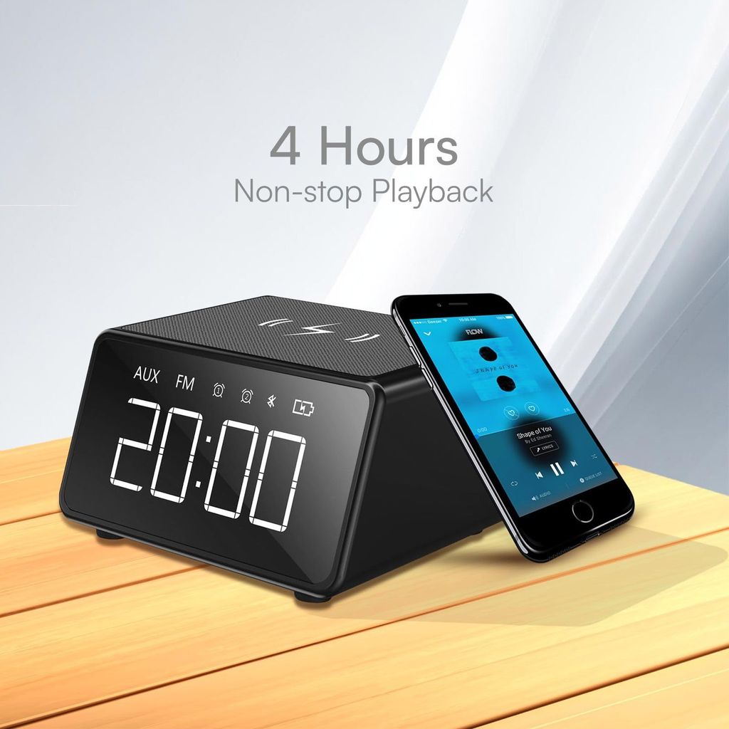 HAPIPOLA BLUETOOTH SPEAKER WING | Immersive Audio | Good Bass | Light Weight 4 hours Playback | Digital Clock 15W Wireless Charging | Set Alarm FM Radio | 5.0 Bluetooth