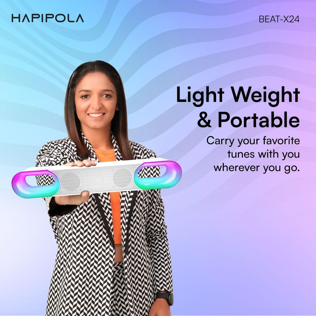 HAPIPOLA BEAT-X24 BLUETOOTH SPEAKER Immersive Audio Good Bass | Light Weight 8 hours Playback | Playback Controls 5.3 Bluetooth | FM Radio | AUX, USB, TF Card True Wireless