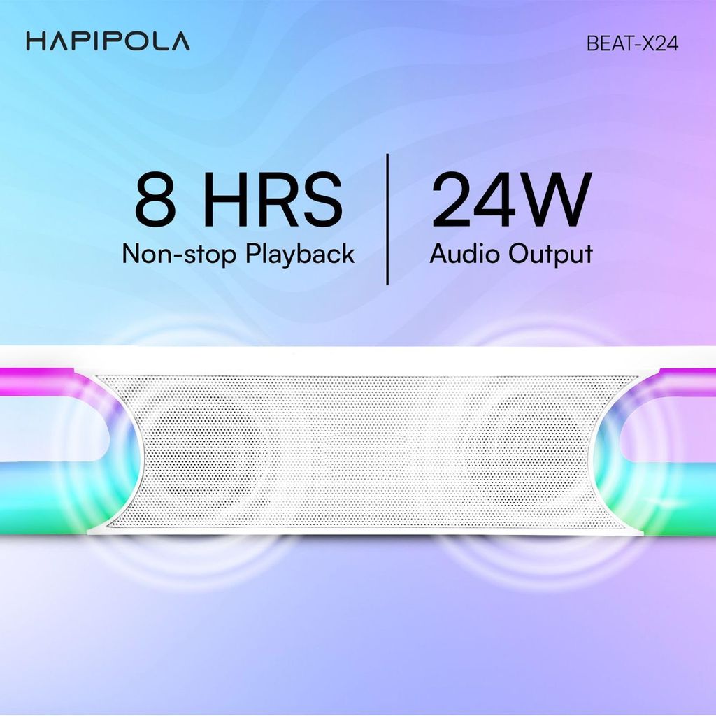 HAPIPOLA BEAT-X24 BLUETOOTH SPEAKER Immersive Audio Good Bass | Light Weight 8 hours Playback | Playback Controls 5.3 Bluetooth | FM Radio | AUX, USB, TF Card True Wireless