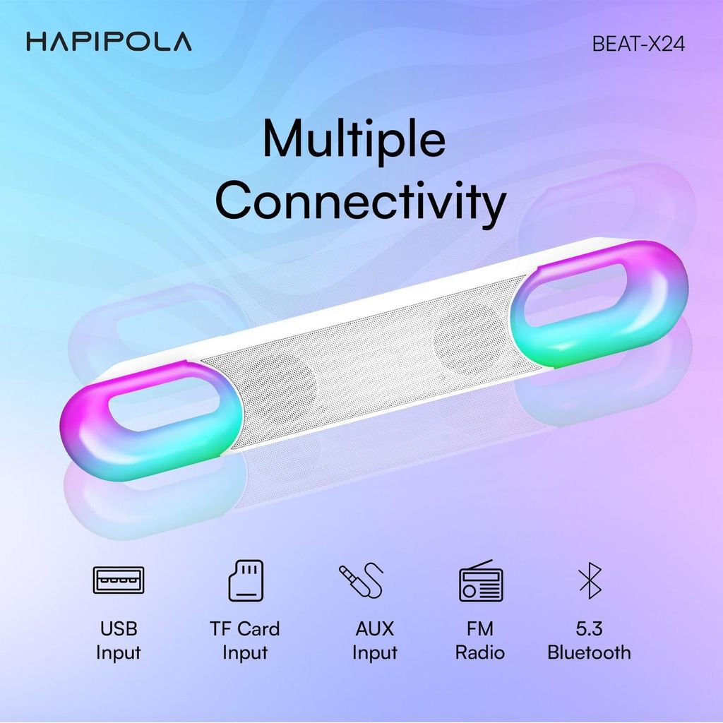 HAPIPOLA BEAT-X24 BLUETOOTH SPEAKER Immersive Audio Good Bass | Light Weight 8 hours Playback | Playback Controls 5.3 Bluetooth | FM Radio | AUX, USB, TF Card True Wireless