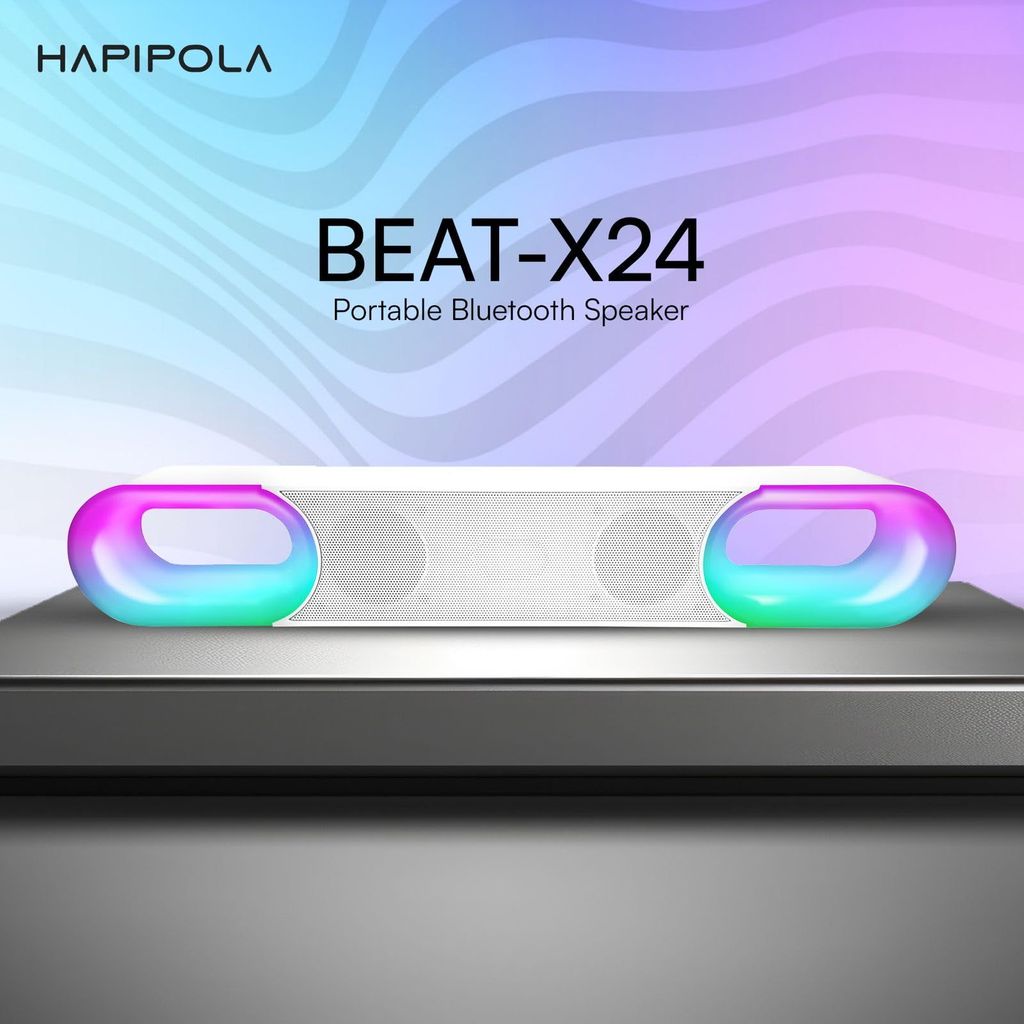 HAPIPOLA BEAT-X24 BLUETOOTH SPEAKER Immersive Audio Good Bass | Light Weight 8 hours Playback | Playback Controls 5.3 Bluetooth | FM Radio | AUX, USB, TF Card True Wireless