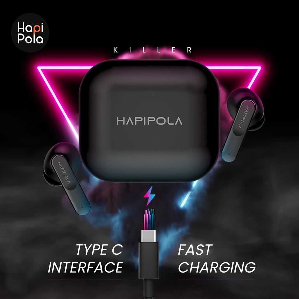 HAPIPOLA TWS Killer Bluetooth v5.0 Light Weight | 100 Hours Stand-by 23 Hours Playback | Touch Control Type C Interface