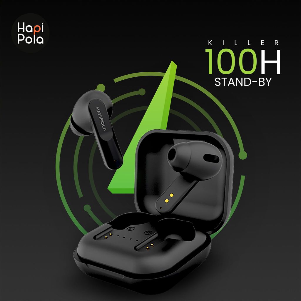 HAPIPOLA TWS Killer Bluetooth v5.0 Light Weight | 100 Hours Stand-by 23 Hours Playback | Touch Control Type C Interface