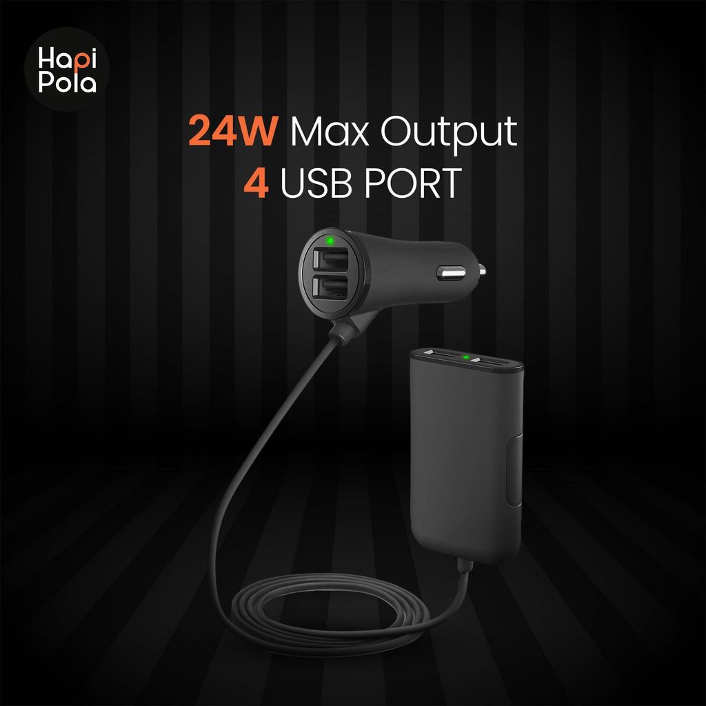 HAPIPOLA CAR Accessories Quartet 24W | 4X USB Output Fast Charging LED Indicator | Wide Compatibility for Smart Phones